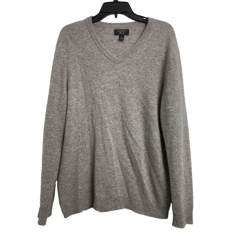 Club Room 100% Cashmere V Neck Pullover Sweater Size L Gray‎